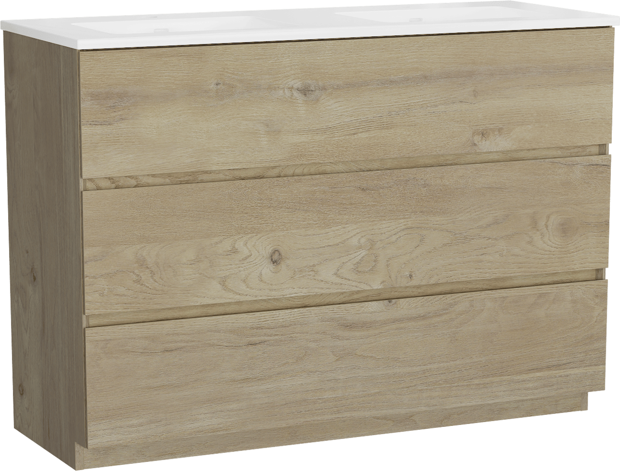 Storke Edge freistehendes Möbelstück Set: 120 x 46 cm, Rohe Eiche, mit Bilia Doppelwaschtisch, Marmorkomposit Weiß glänzend