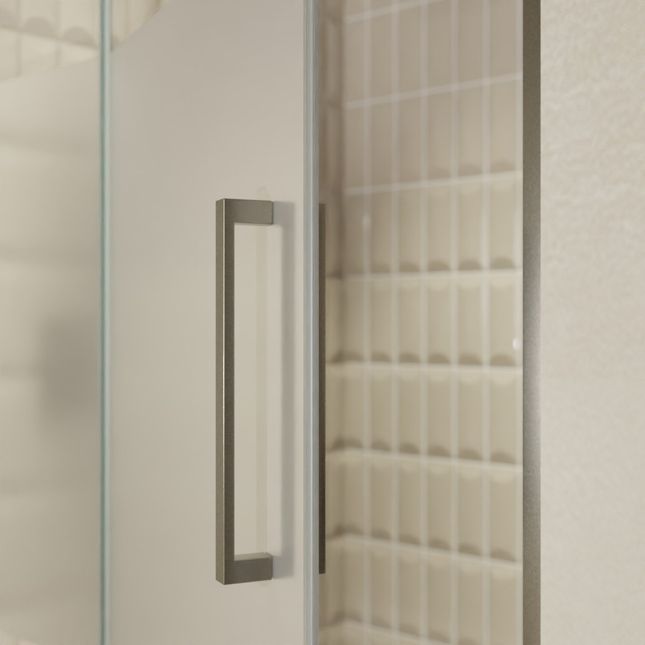 Balmani Senses Design porte pivotante à gauche 120 cm x 210 cm verre transparent avec bande matte, Profil Brushed GunMetal, coating inclus