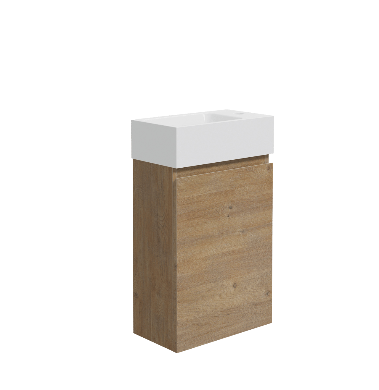 Linie Lado zwevend toiletmeubel 40 x 22 cm natuur eik met Vano wastafel in glanzend composiet marmer