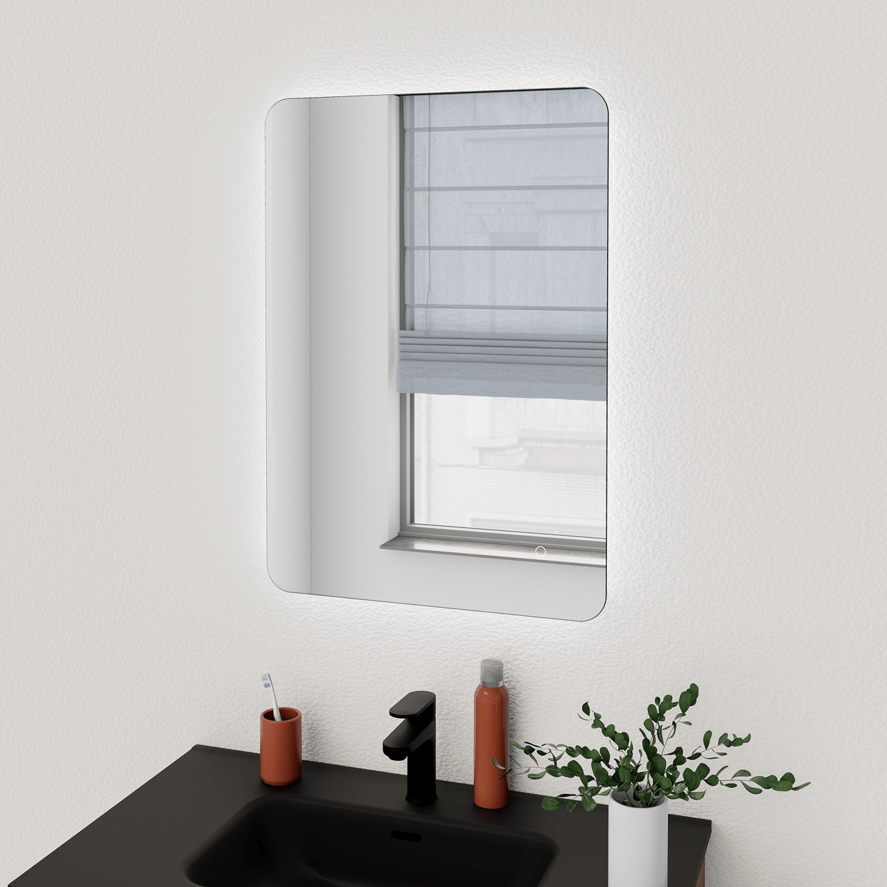 Linie Lux afgeronde hoeken badkamerspiegel 53 x 75 cm met spiegelverlichting