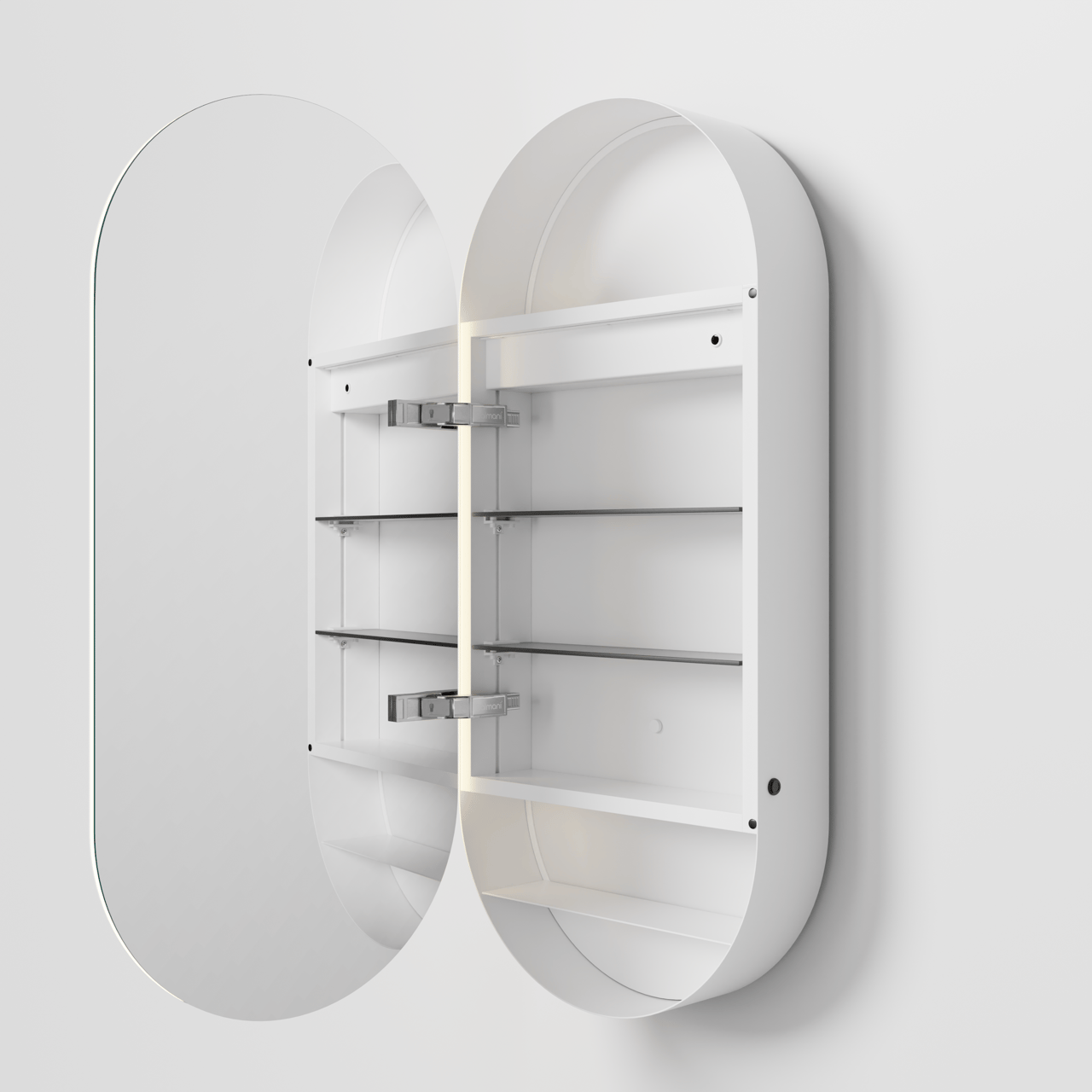 Balmani Mara Spiegelschrank Oval 45 x 100 cm Weiβ matt, mit Spiegelbeleuchtung und Anti-Beschlag Spiegelheizung