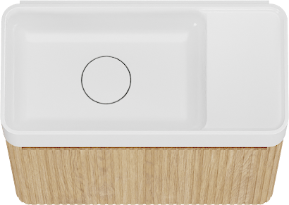 Balmani Fara Ribs zwevend toiletmeubel 45 x 22 cm natuur eik met Fara wastafel in mat witte Solid Surface