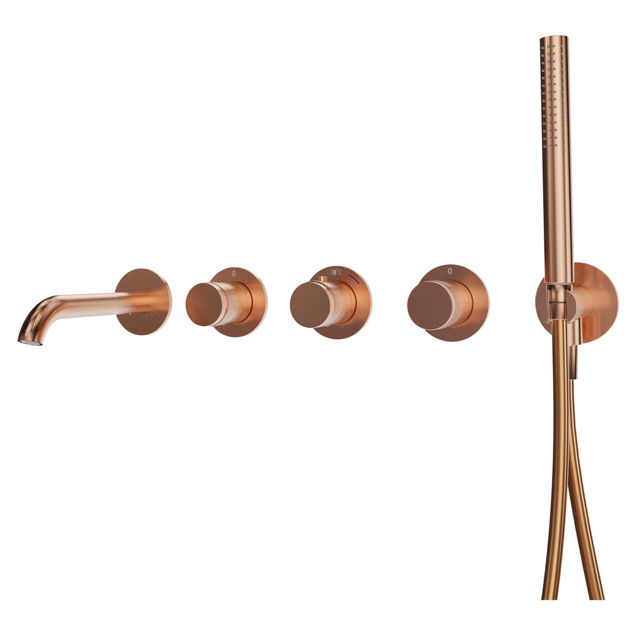 Blaufoss Pavilion Inbouw badkraan thermostatisch Brushed Rosegold Incl. handdoucheset incl. inbouwelement