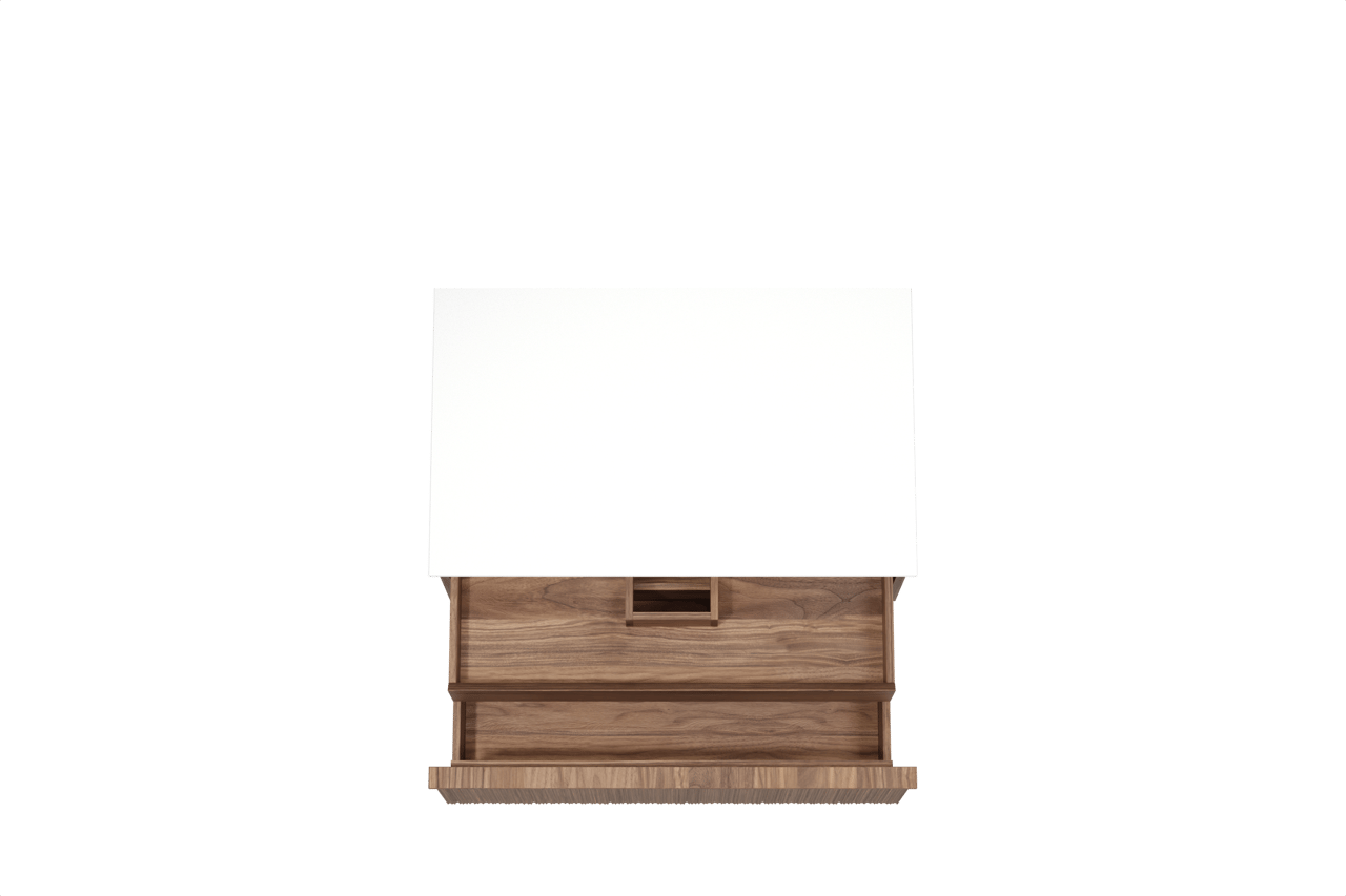 Balmani Forma meuble salle de bains suspendu 90 x 55 cm noyer américain avec Stretto tablette simple en solid surface blanc mat, Nervure circulaire asymétrique verticale