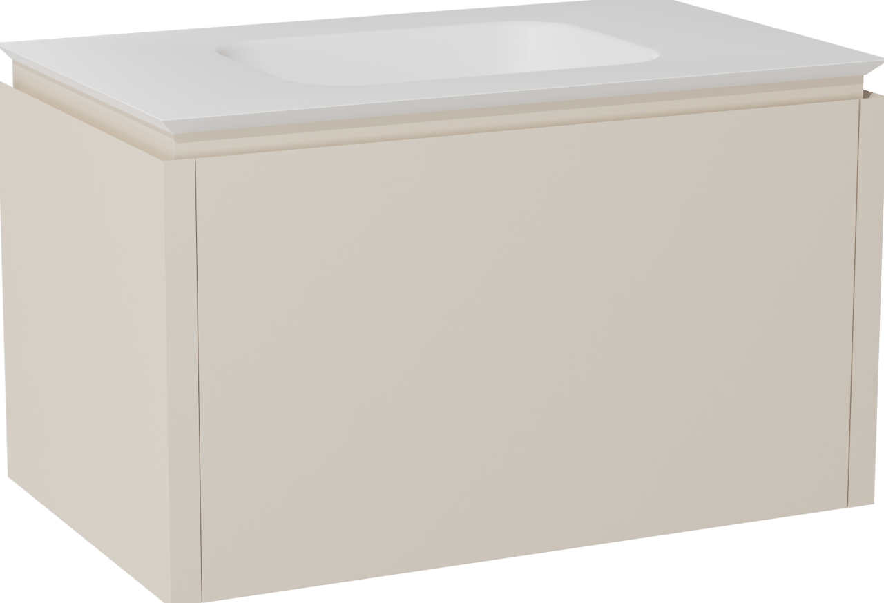 Balmani Eclips zwevend badmeubel 90 x 55 cm Sandbeige met Eclips enkele wastafel in Solid Surface mat wit