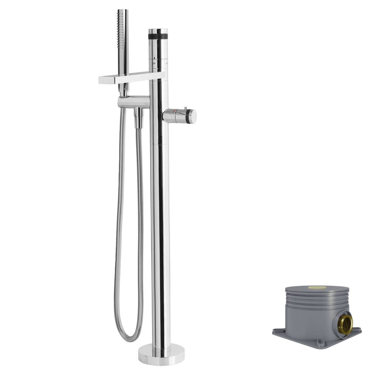 Blaufoss Sonic Thermostat freistehende Badewannenarmatur: Chrom glänzend, mit Brausekopf