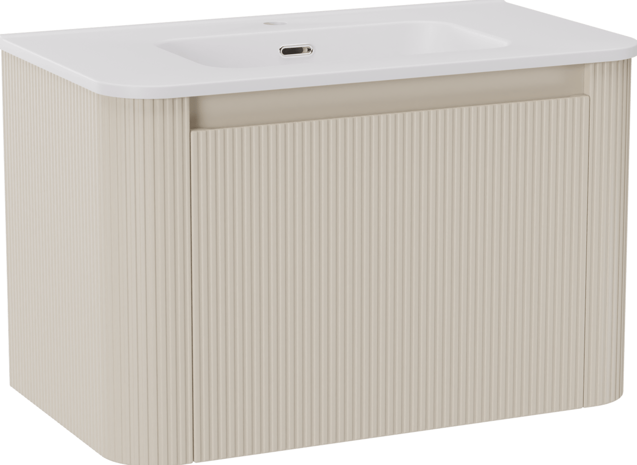 Storke Soft meuble salle de bains suspendu 80 x 46 cm Sand mat avec Kera Soft plan simple en porcelaine blanc mat, Nervure droite symétrique verticale