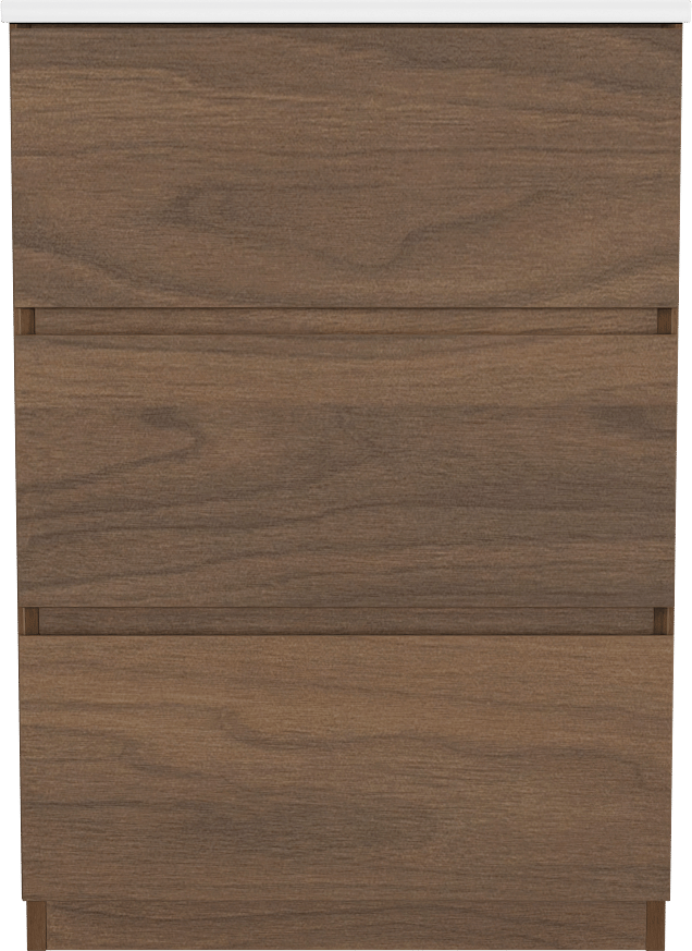 Storke Edge freistehendes Möbelstück Set: 60 x 46 cm, Nussbaum, mit Bilia Einzelwaschtisch, Marmorkomposit Weiß glänzend