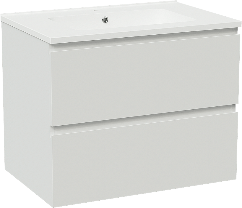 Linie Lado meuble salle de bains suspendu 70 x 46 cm blanc brillant avec Vano plan simple en marbre composite blanc mat