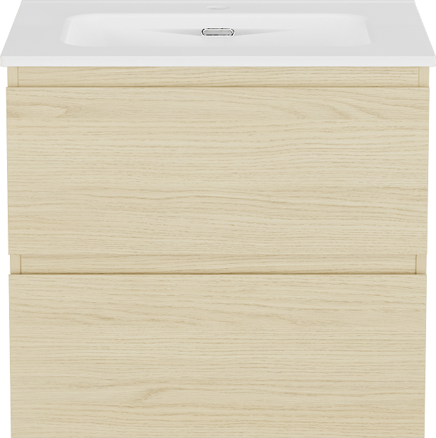 Linie Lado meuble salle de bains suspendu 60 x 46 cm chêne scandinave avec Baro plan simple en porcelaine blanc brillant