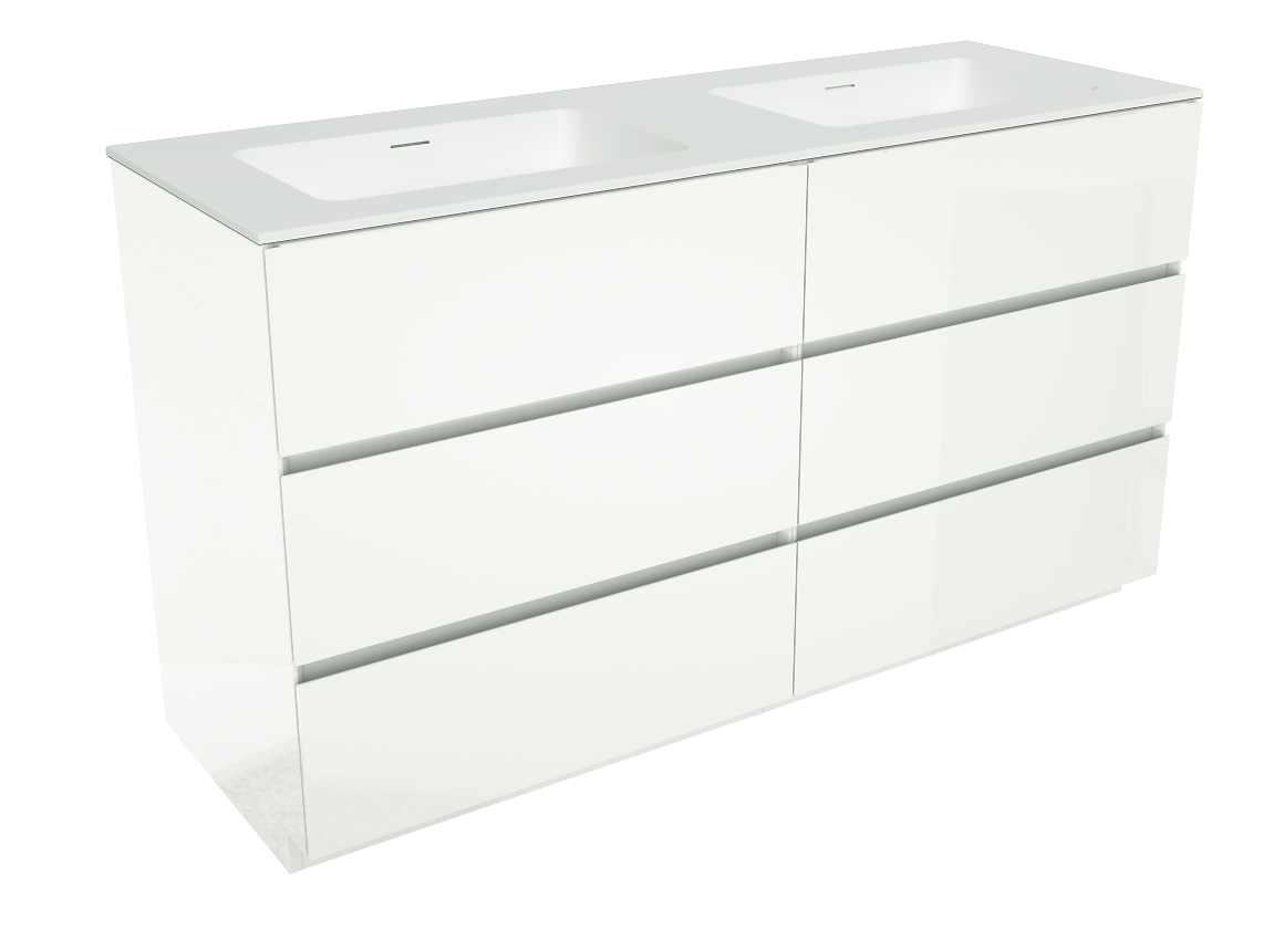 Storke Edge staand badkamermeubel 150 x 52 cm glanzend wit met Mata dubbele wastafel in solid surface mat wit