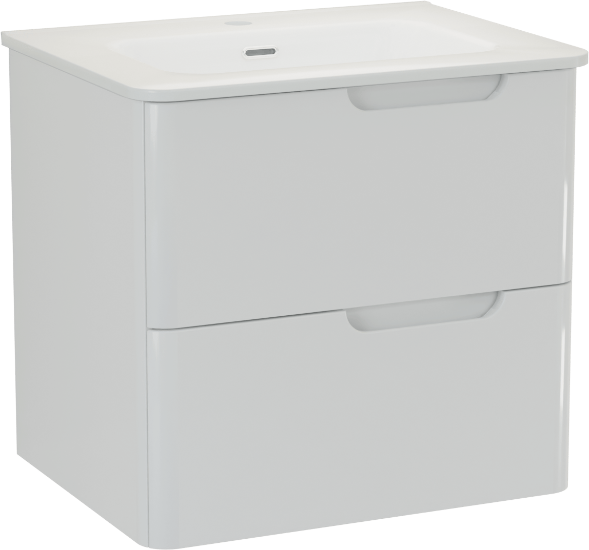 Linie Curvo meuble salle de bains suspendu 60 x 46 cm blanc brillant avec Baro Curvo plan simple en porcelaine blanc brillant