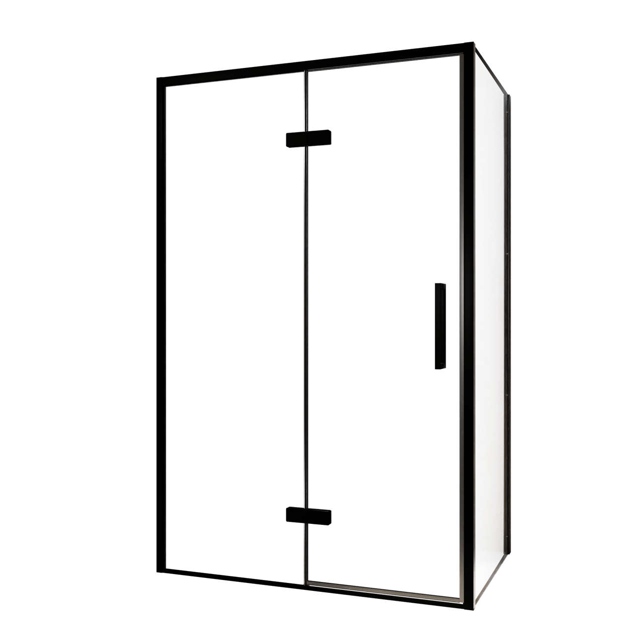 Balmani Senses Design douchehoek met linkse draaideur en vaste zijwand, 120 x 100 cm, Helder glas, Zwarte profielen, met coating