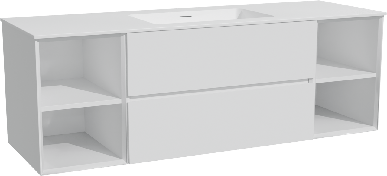 Storke Edge zwevend badkamermeubel 155 x 52 cm mat wit met Mata enkele wastafel in solid surface mat wit