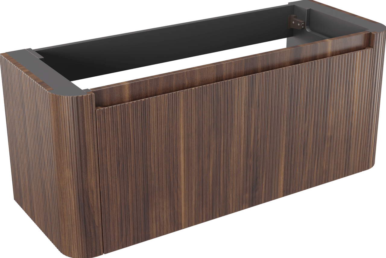 Storke Soft meuble sous-lavabo suspendu 120 x 46 cm Noyer 2 tiroirs Nervure sym. vert.