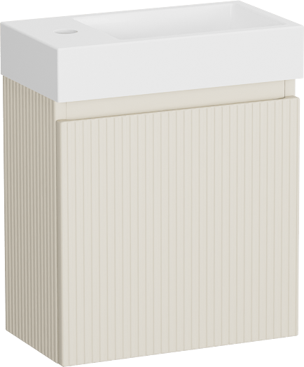 Storke Ribs hängendes WC-Möbel-Set, 40 x 22 cm, Sand mat mit Vida Waschtisch in Glänzender weißer Verbundmarmor