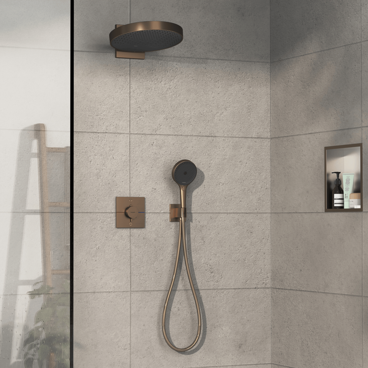 Hansgrohe Showerselect Comfort E thermostat de douche encastré 2 évacuations Brushed Bronze