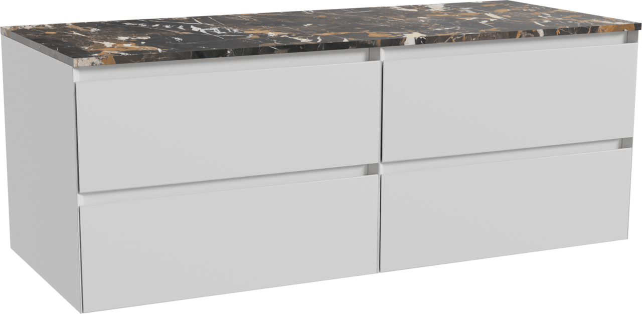 Balmani Mitra meuble salle de bains suspendu 135 x 55 cm blanc mat avec Stretto tablette simple ou double en marbre portoro gold