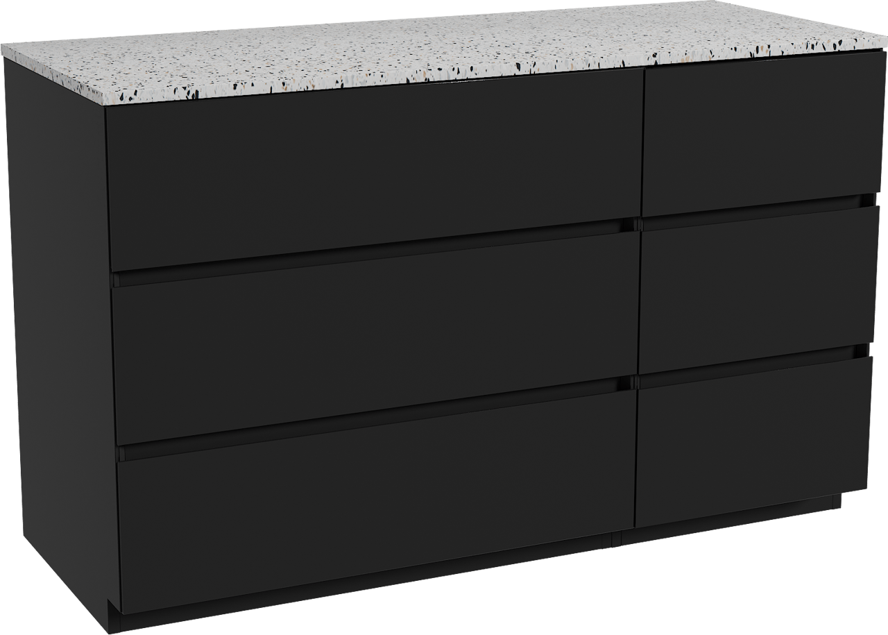 Storke Edge staand badkamermeubel 130 x 52 cm mat zwart met Tavola enkel of dubbel tablet in mat wit/zwart terrazzo