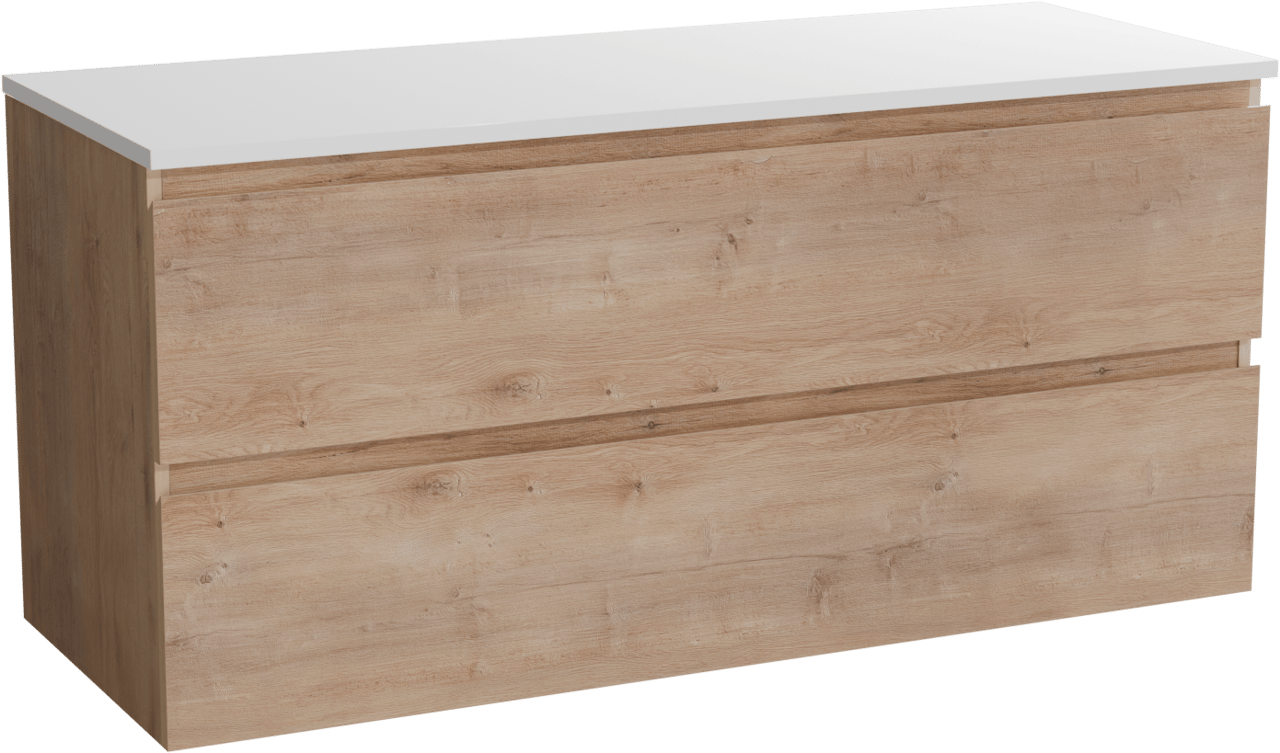 Linie Lado meuble salle de bains suspendu 120 x 46 cm chêne naturel avec Lado tablette double en marbre composite blanc brillant