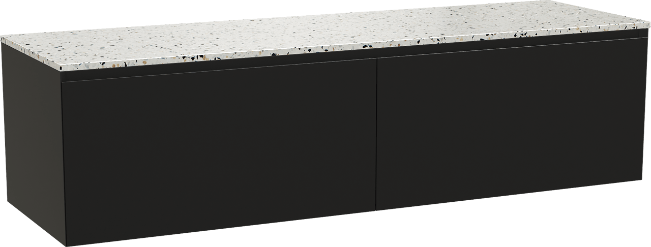 Balmani Idra by Mitra meuble salle de bains suspendu 180 x 55 cm noir mat avec Stretto tablette simple ou double en blanc/noir mat terrazzo