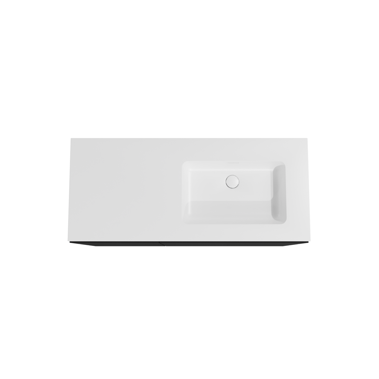 Storke Edge meuble salle de bains à poser 120 x 52 cm noir mat avec Mata plan vasque asymétrique à droite en solid surface blanc mat