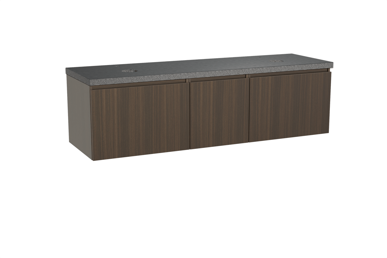 Balmani Sfera by Lucida zwevend badmeubel 180 x 55 cm eucalyptus met Rock dubbel wastafelblad in zwart graniet