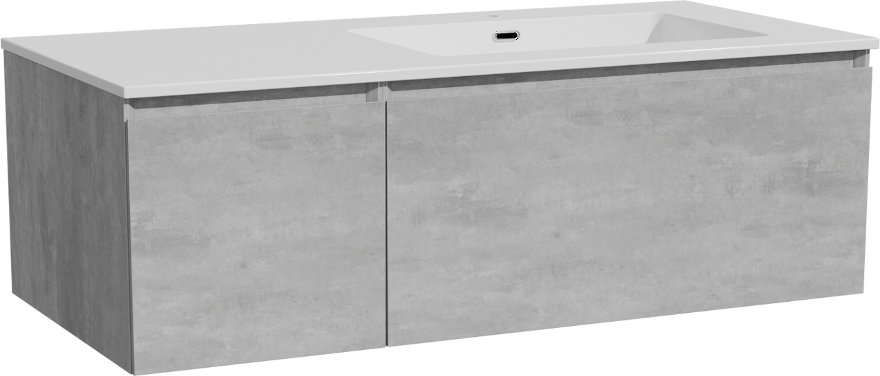 Storke Edge meuble salle de bains suspendu 110 x 52 cm béton gris foncé avec Diva vasque asymétrique droite en marbre composite blanc brillant