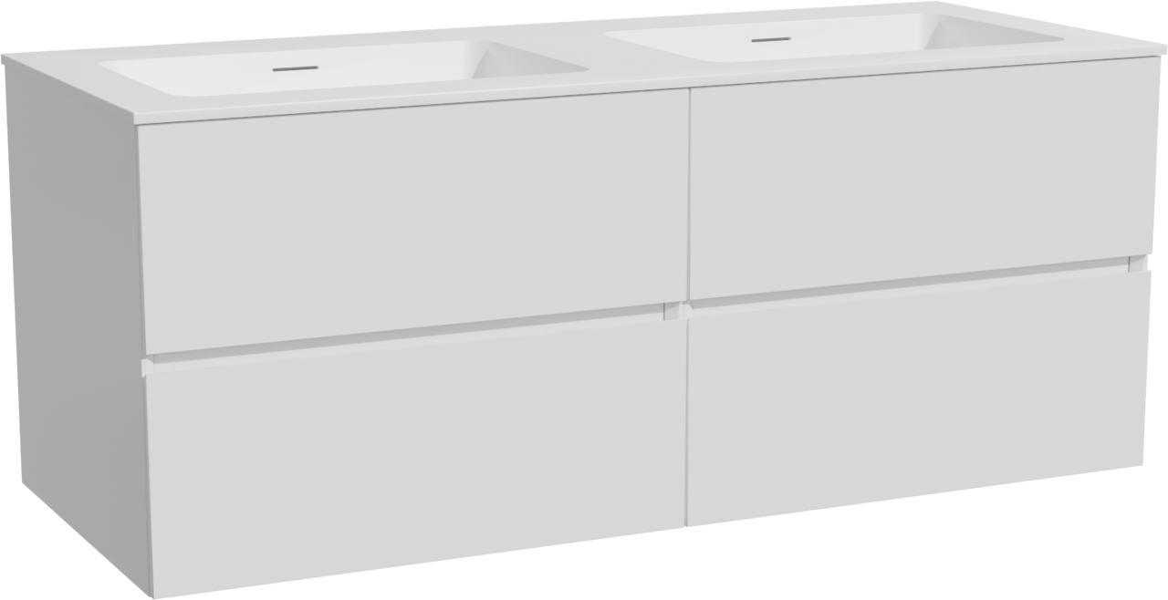 Storke Edge zwevend badkamermeubel 130 x 52 cm mat wit met Mata dubbele wastafel in solid surface mat wit