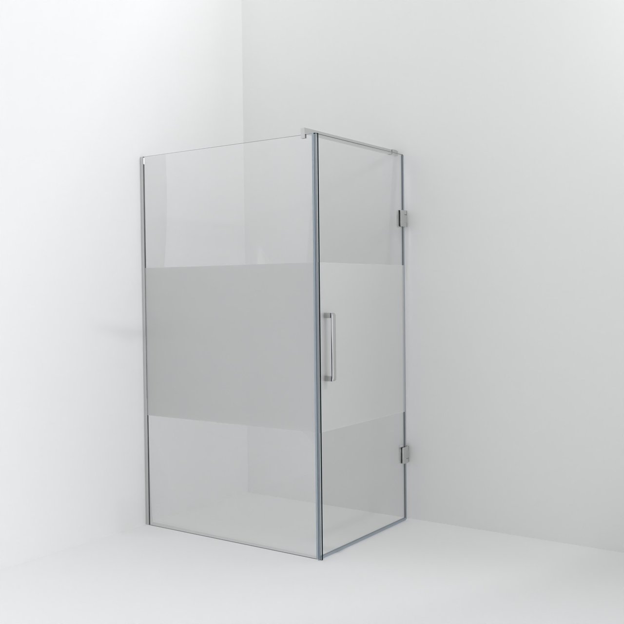 Balmani Modular inloopdouche met deur: 120 x 200 cm met deur 90 cm, Helder glas met matte strook, Hoogglans chroom profielen