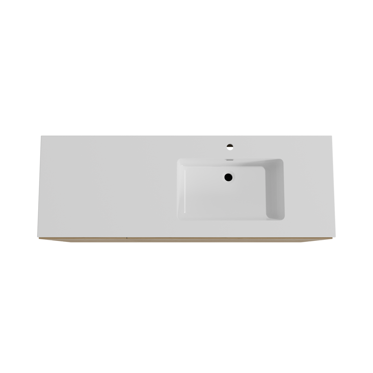 Storke Edge meuble salle de bains à poser 150 x 52 cm chêne brut avec Diva plan vasque asymétrique à droite en marbre composite blanc brillant