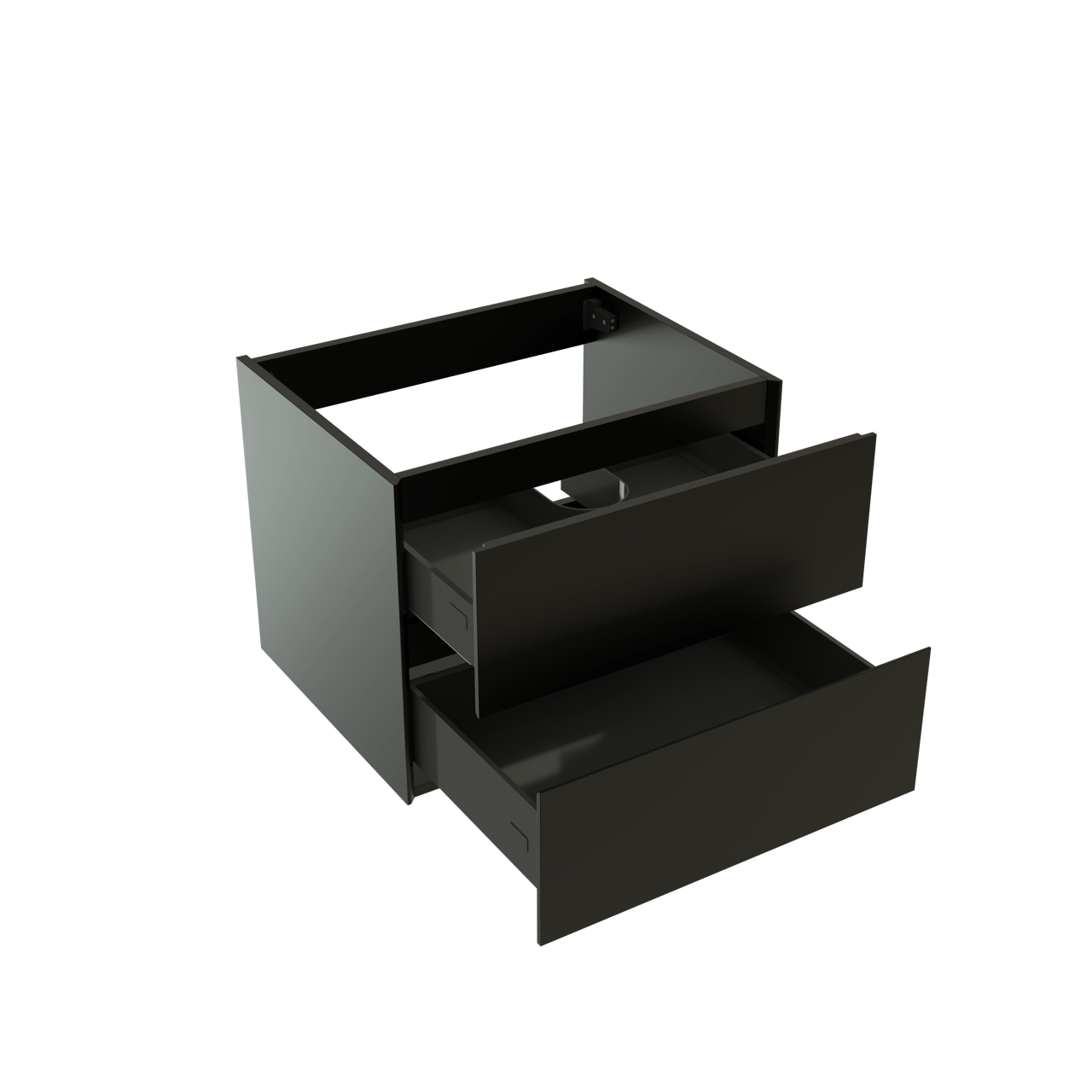 Storke Edge hängender Waschbeckenunterschrank: 65 x 52 cm, Schwarz Matt, 2 Schubladen