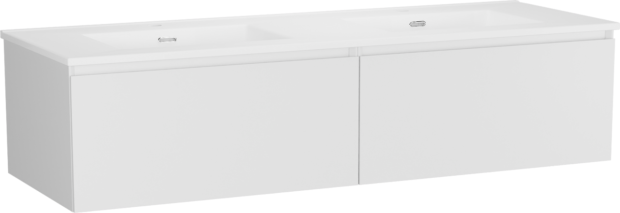 Storke Edge meuble salle de bains suspendu 150 x 52 cm blanc mat avec Kera double vasque en porcelaine blanc mat, bondes incluses