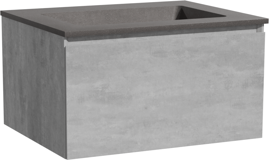 Storke Edge zwevend badkamermeubel 65 x 52 cm beton donkergrijs met Scuro enkele wastafel in kwarts mat zwart