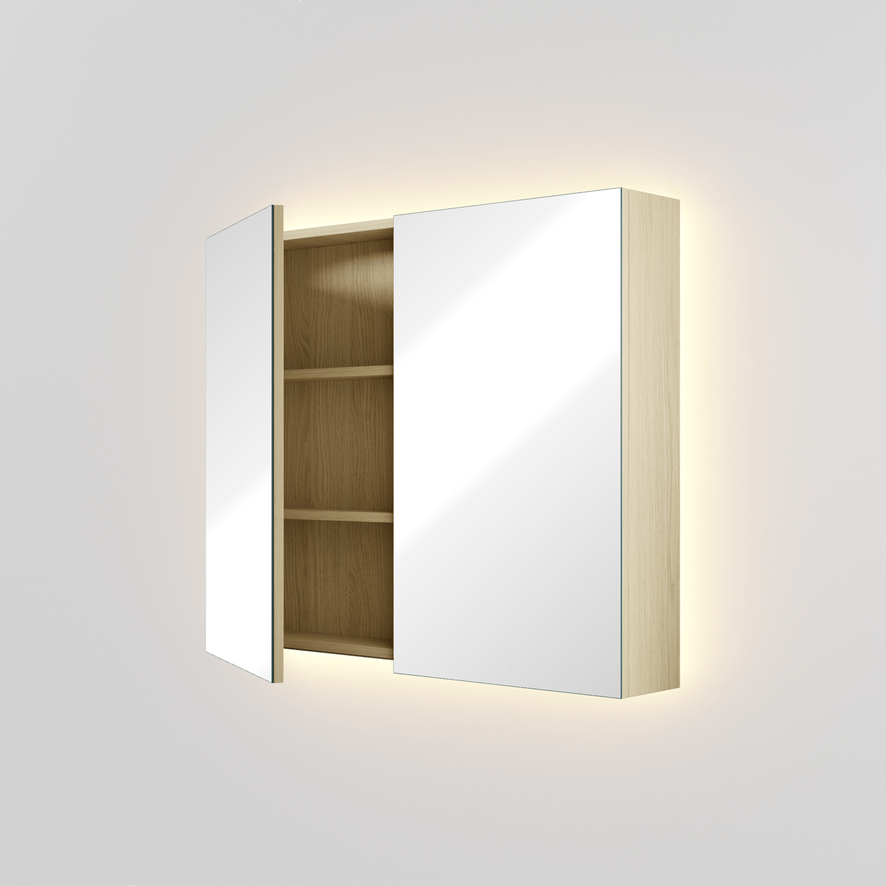 Linie Montro spiegelkast 90 x 75 cm scandinavisch eiken met spiegelverlichting