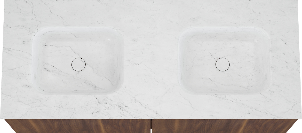 Balmani Sfera by Lucida meuble salle de bains suspendu 135 x 55 cm noyer américain avec Tablo Arcato double vasque en marbre carrara