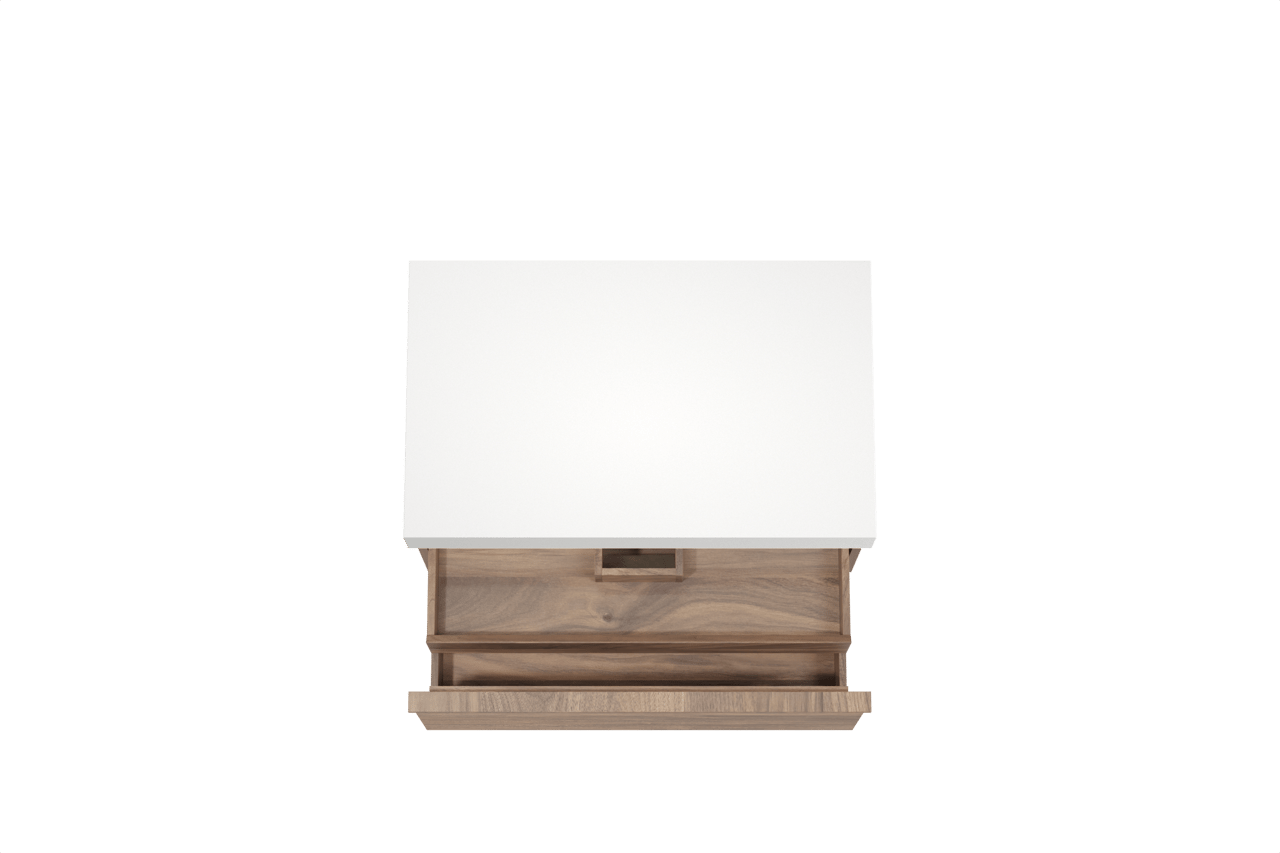Balmani Forma meuble salle de bains suspendu 90 x 55 cm noyer américain avec Dominus tablette simple en solid surface blanc mat, Nervure droite symétrique horizontale