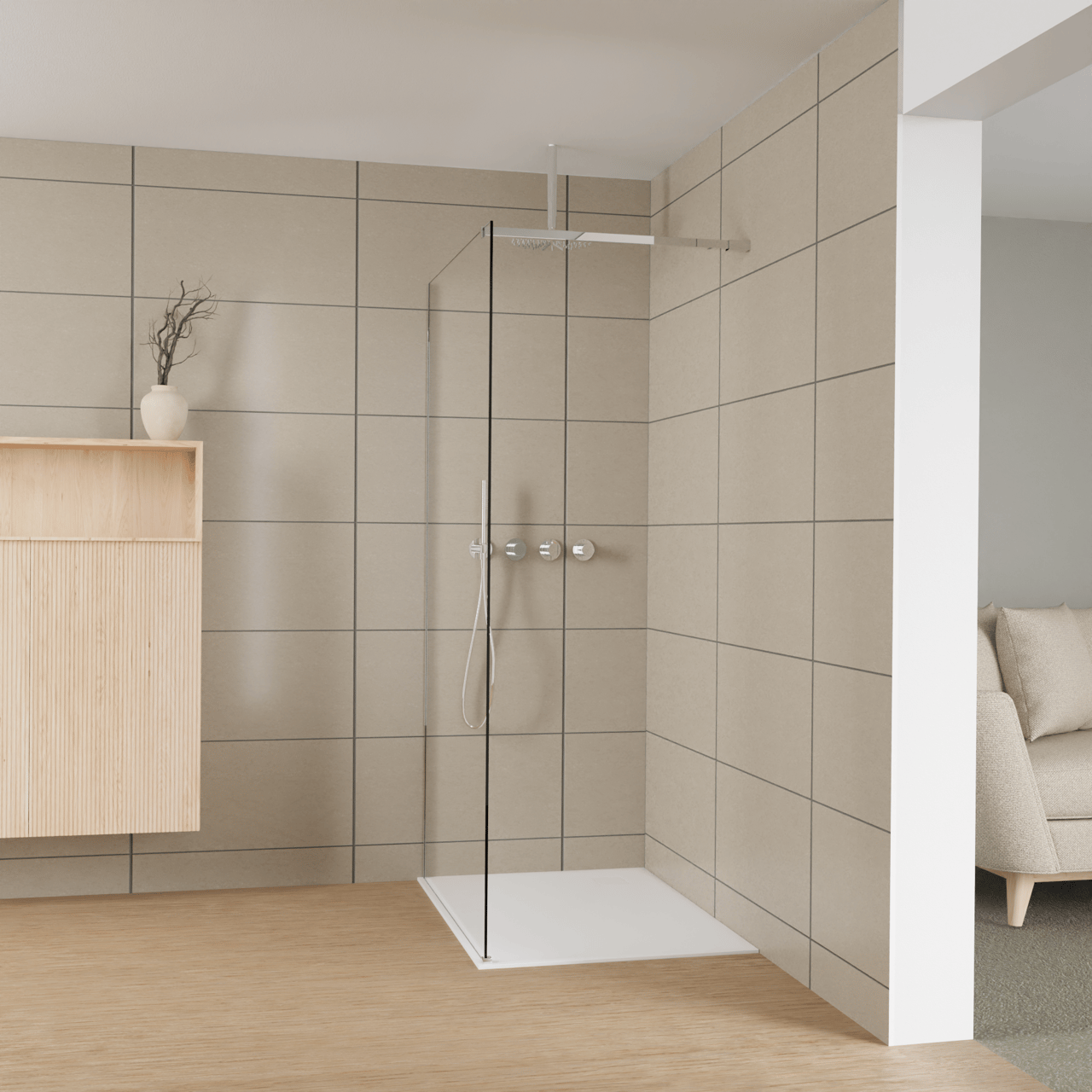 Balmani Modular inloopdouche: 110 x 200 cm, Helder glas, Glanzend chroom profielen
