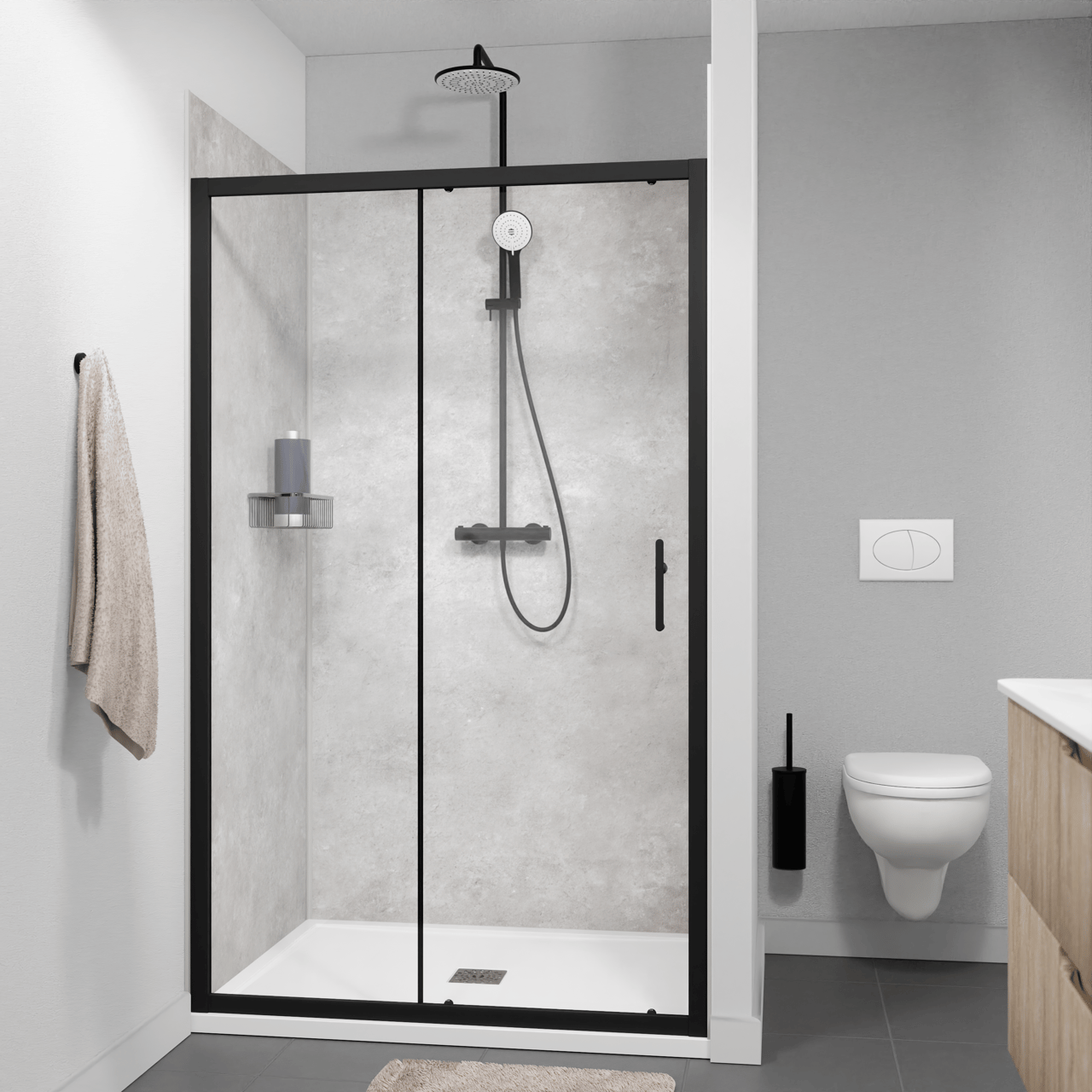 Linie Cadiz porte coulissante 120 cm x 190 cm verre transparent profil noir mat