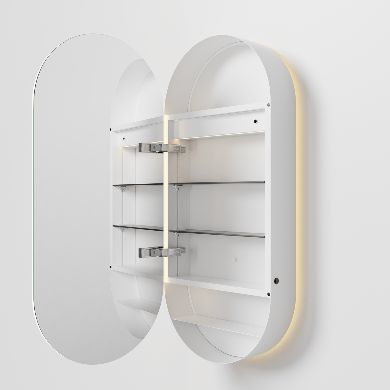 Balmani Mara Spiegelschrank Oval 45 x 100 cm Weiβ matt, mit Spiegelbeleuchtung und Anti-Beschlag Spiegelheizung