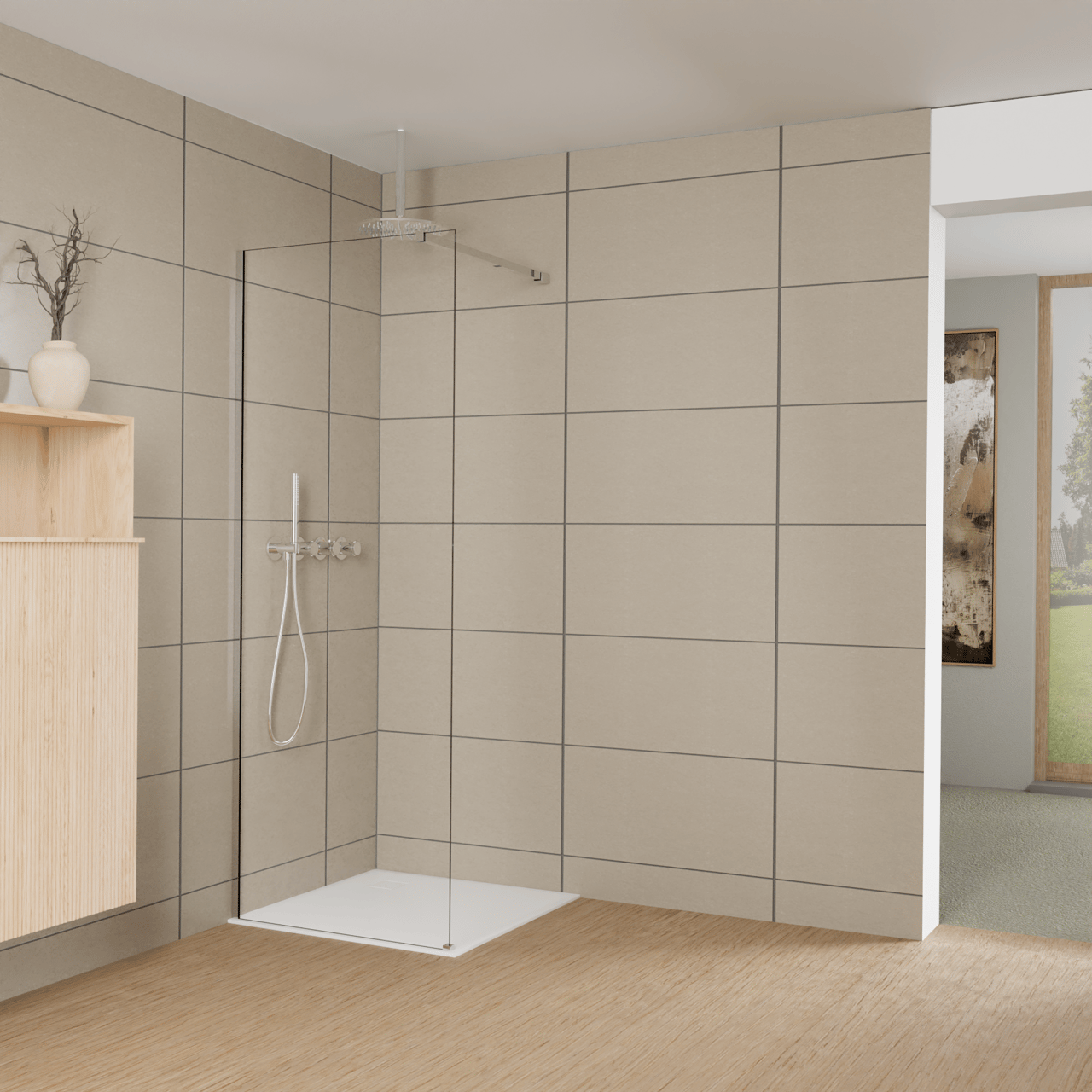 Balmani Modular douche à l'italienne: 80 x 200 cm, Verre transparent, Profil Chrome brillant