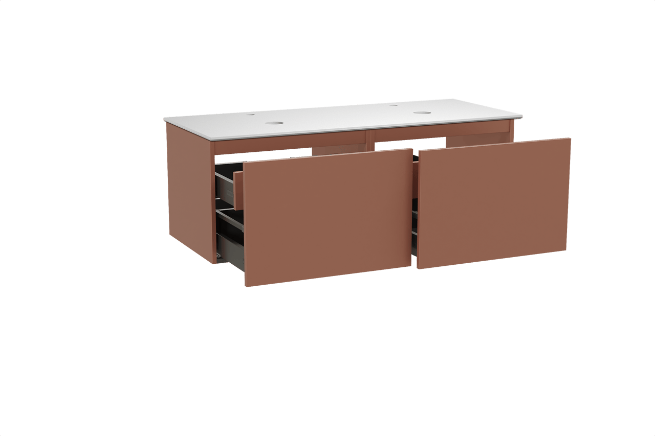 Balmani Sfera by Lucida meuble salle de bains suspendu 135 x 55 cm cotto avec Facetta tablette double en solid surface blanc mat