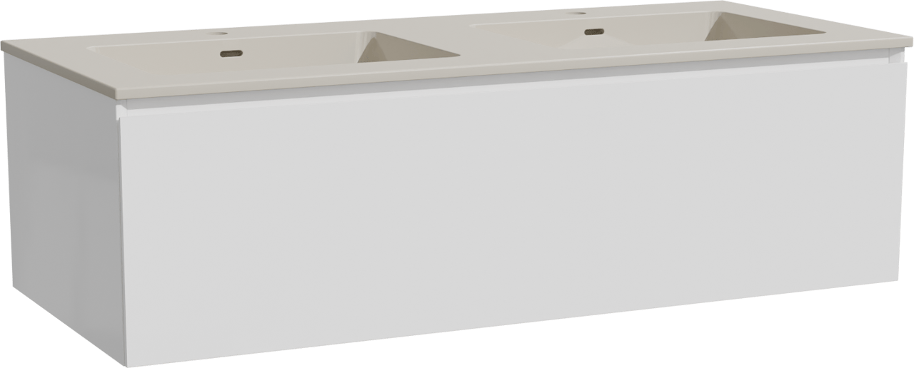 Storke Edge meuble salle de bains suspendu 120 x 52 cm blanc brillant avec Diva double vasque en top solid soie grise