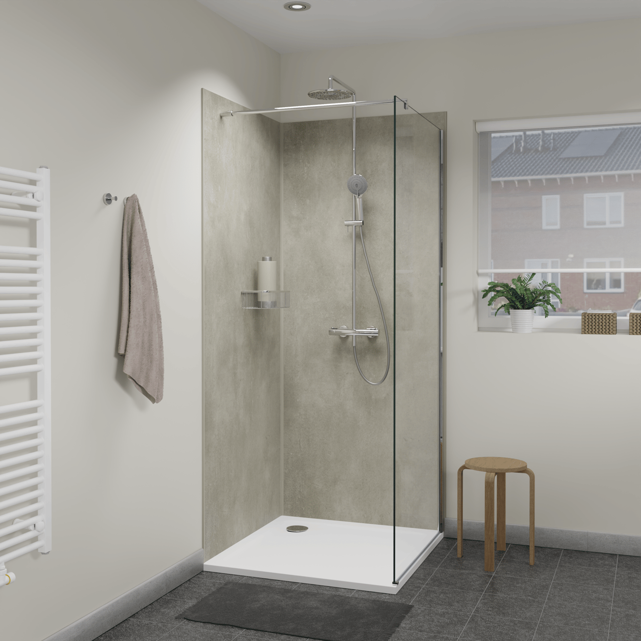 Linie Fresco Duschrückwand Set 2 x 90x210 cm, SPC, Casablanca Beige