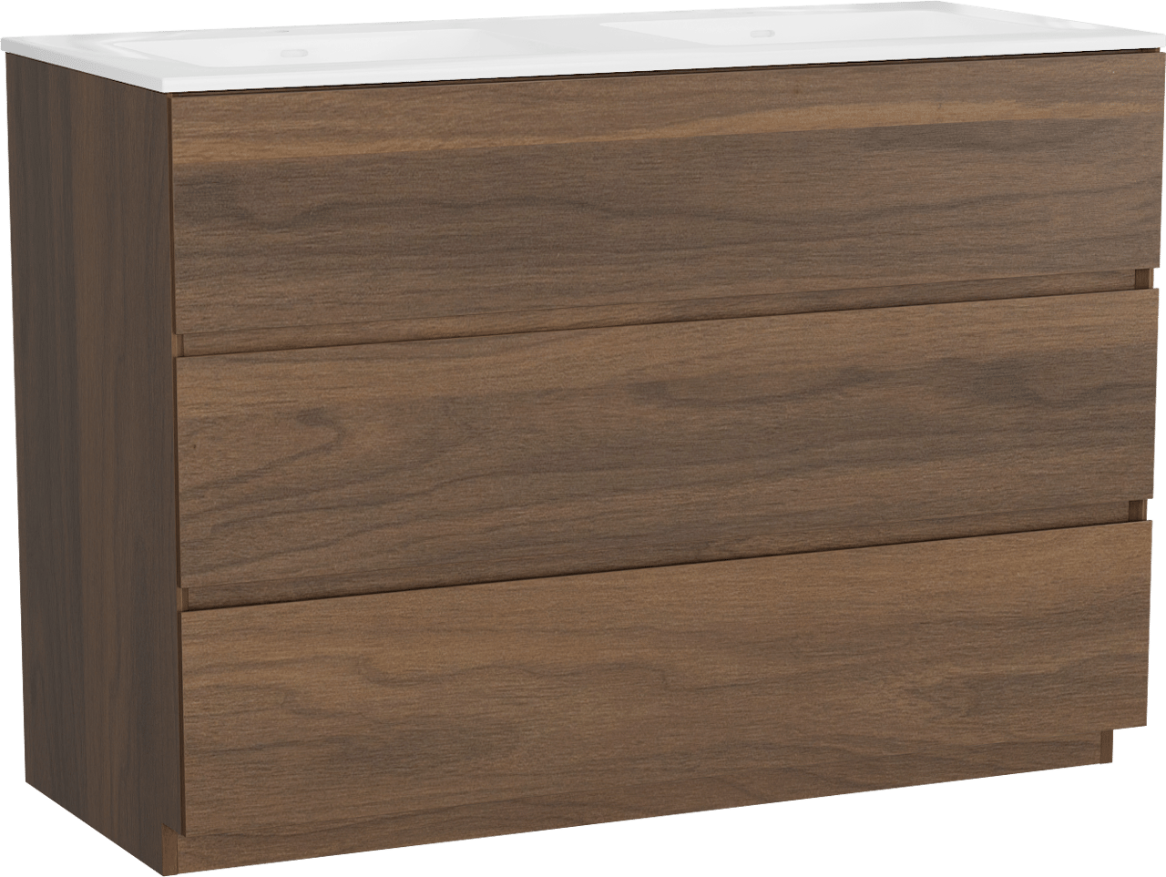 Storke Edge freistehendes Möbelstück Set: 120 x 52 cm, Nussbaum, mit Bilia Doppelwaschtisch, Marmorkomposit Weiß glänzend