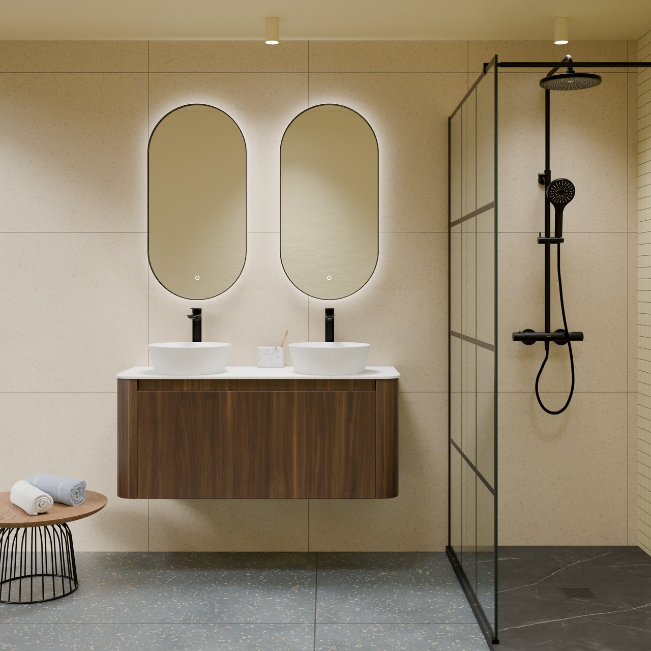 Storke Soft zwevende wastafelonderkast 120 x 46 cm Notelaar 2 lades