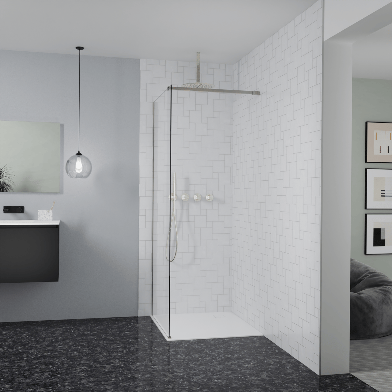 Balmani Modular Walk-In Dusche: 90 x 200 cm, Klarglas, Profil Brushed CoolMetal