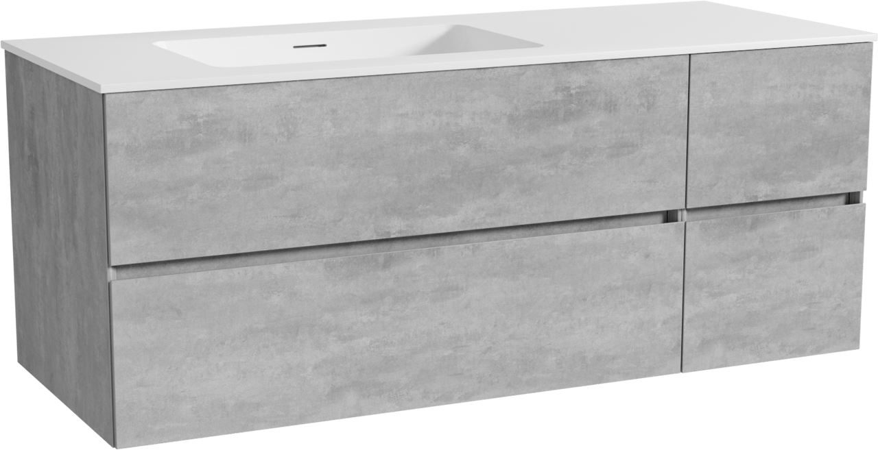 Storke Edge hängendes Möbelstück Set: 130 x 52 cm, Beton dunkelgrau, mit Mata Waschtisch links, Solid Surface Weiß matt