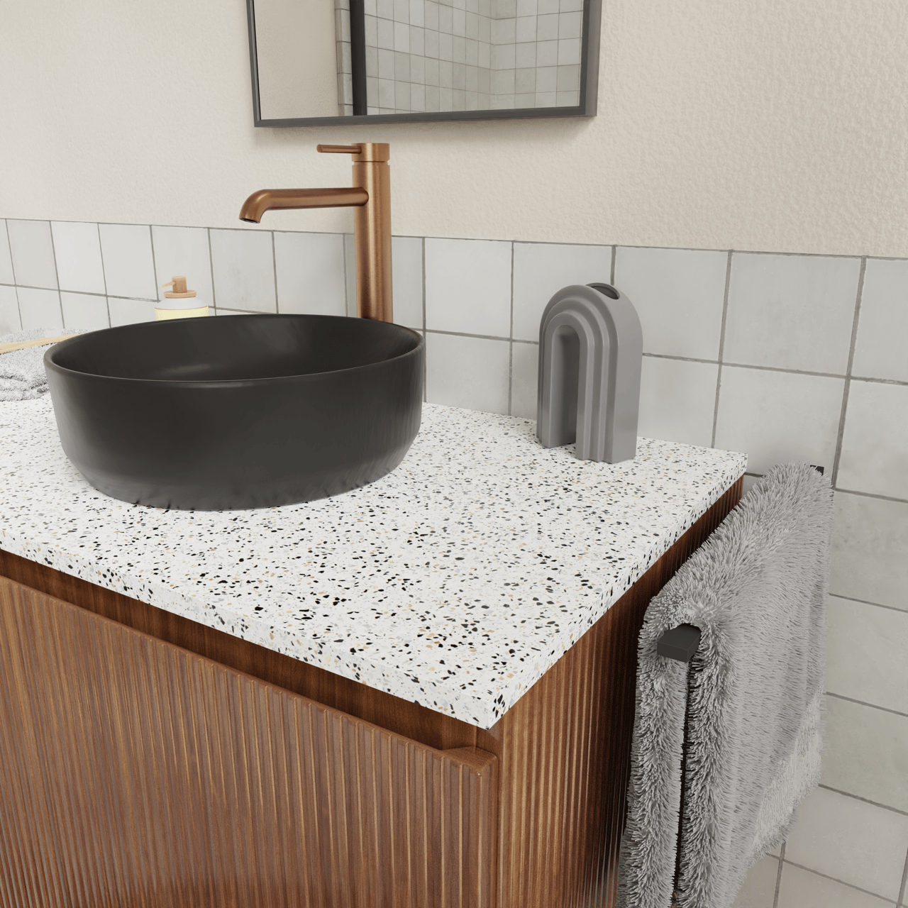 Storke Ribs meuble sous-lavabo suspendu 120 x 52 cm noyer 2 tiroirs