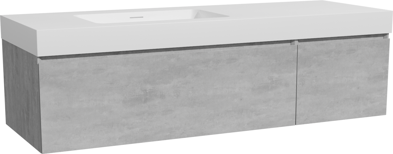 Storke Edge zwevend badmeubel 150 x 52 cm beton donkergrijs met Mata High asymmetrisch linkse wastafel in solid surface mat wit